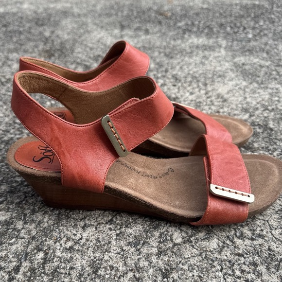Sofft Leather Wedges Verdi II Women's Sz 11 M Canyon Coral Red Orange - Picture 3 of 10